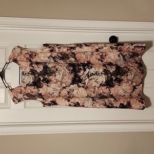 Tahari Pink and Black Floral Mid-length Sleeveless Dress, Size 14W